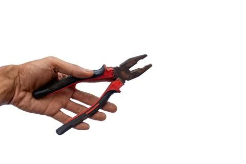 Hand Holding Open Combination Pliers Isolated on White Background Stock Photos