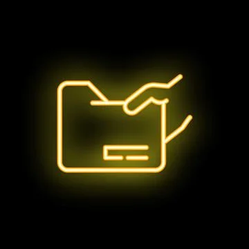 Hand holding open folder with documents inside neon sign Stock Illustration