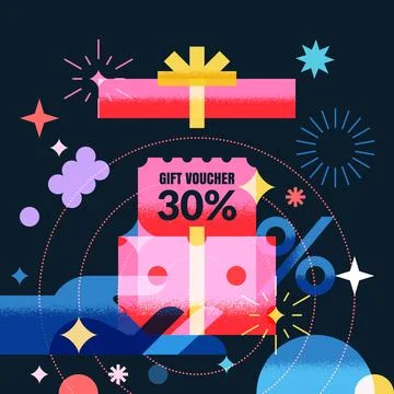 Hand holding open gift box with discount coupon. Sale promotion banner post.. Stock Illustration