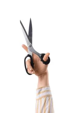 Hand holding open scissors isolated on white Stock Photos