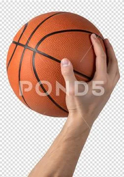 Hand holding orange basketball on transparent background PSD Template