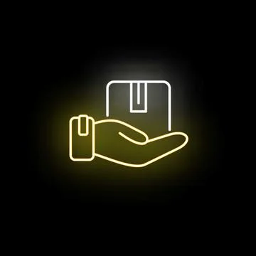 Hand holding package delivery neon sign icon Illustrazione stock