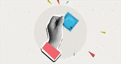 Hand holding packed condom. Modern collage style. 4K stop motion animation 動画素材 310430749