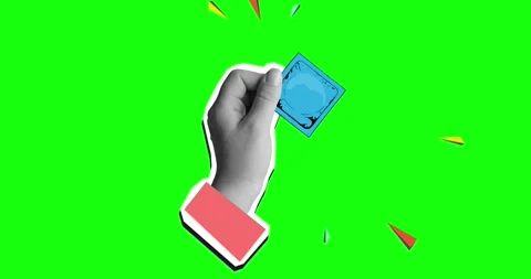 Hand holding packed condom. Modern collage style 動画素材 314043909