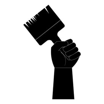 Hand holding paint brush icon silhouette isolated on white background, pain.. Stock Illustration