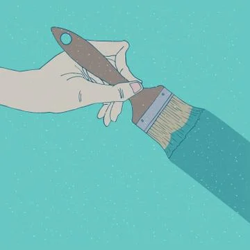 Hand holding paint brush on the surface or wall Stock Illustration