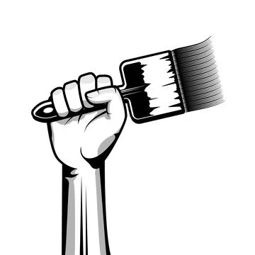 Hand Holding Paint Brush Vector Illustration. Arm Raised Up With Hand Holding Stock Illustration
