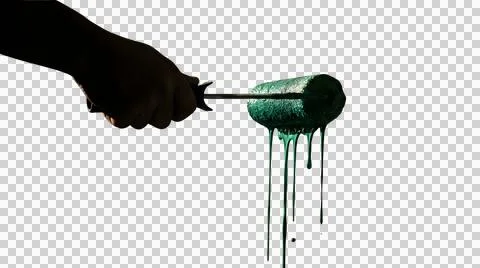 Hand holding a paint roller with dripping dark green paint Stock Illustration