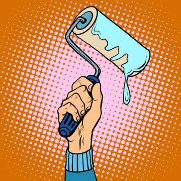 Hand holding paint roller Stock Illustration