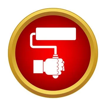 Hand holding paint roller in red circle icon Ilustración de archivo
