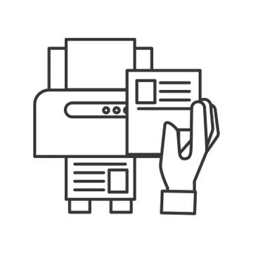 Hand holding paper copy printer machine Illustrazione stock