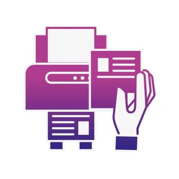 Hand holding paper copy printer machine Illustrazione stock