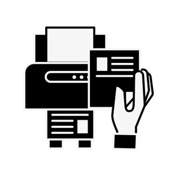 Hand holding paper copy printer machine Illustrazione stock