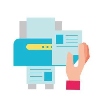 Hand holding paper copy printer machine Illustrazione stock