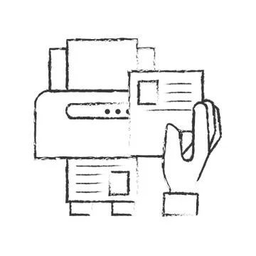 Hand holding paper copy printer machine Illustrazione stock