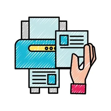 Hand holding paper copy printer machine Illustrazione stock
