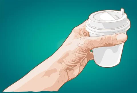 Hand holding paper cup of coffee Stock Illustration
