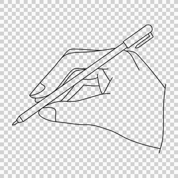 Hand Holding a Pen Line Art Stock Illustration