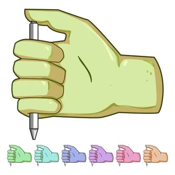Hand holding pen pushing button graphic Stockillustratie