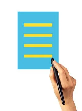 Hand holding pen writing on document with underline mark. Business concept of Stock Photos