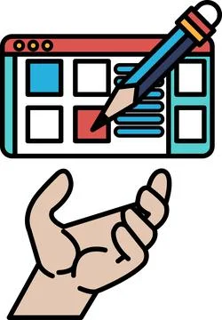 A hand holding a pencil is drawing on a computer screen Stock Illustration