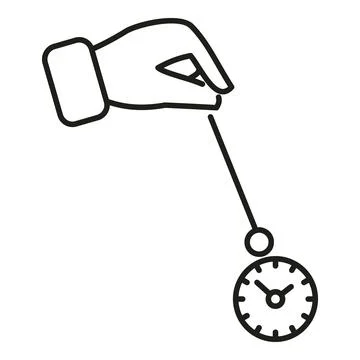 Hand holding pendulum with swinging clock Stock Illustration