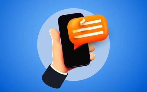Hand holding phone with chat bubble. Communication and social networking concept Stock Illustration