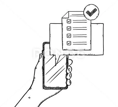 Hand holding a phone with checklist and check marks showing on mobile ...