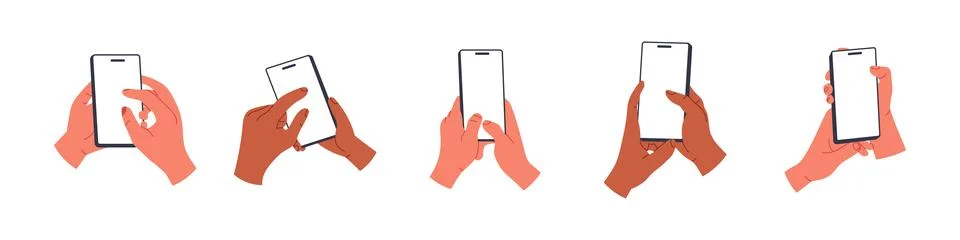 Hand holding phone. Empty screen, phone mockup. advertisement mobile . Isol.. 스톡 일러스트