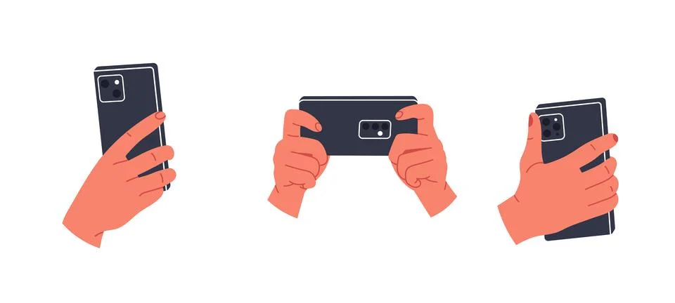 Hand holding phone. Empty screen, phone mockup. advertisement mobile . Isolat Stock Illustration