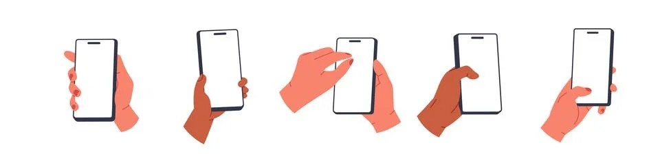 Hand holding phone. Empty screen, phone mockup. advertisement mobile . Isol.. 스톡 일러스트
