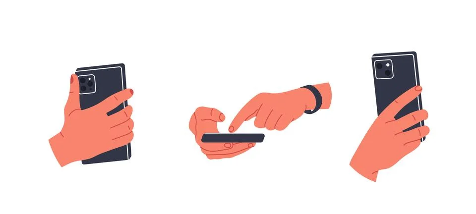 Hand holding phone. Empty screen, phone mockup. advertisement mobile . Isolat Stock Illustration