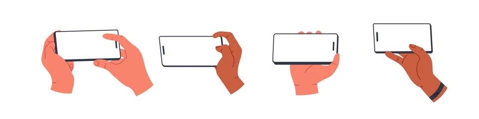 Hand holding phone. Empty screen, phone mockup. advertisement mobile . Isol.. Stock Illustration