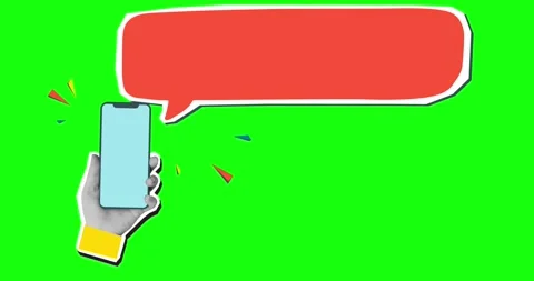 Hand holding a phone with an empty speech bubble. Modern collage style Stock Footage 314043921