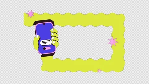 Hand holding phone lock screen with push messages neubrutalism user interaction Stock Footage 334872257