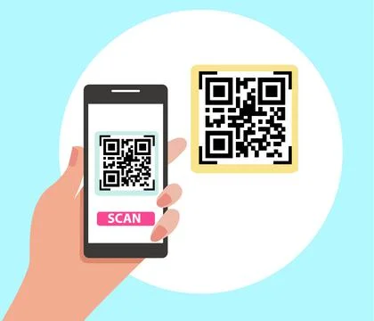 Hand holding a phone with qr code on the screen Stock Illustration