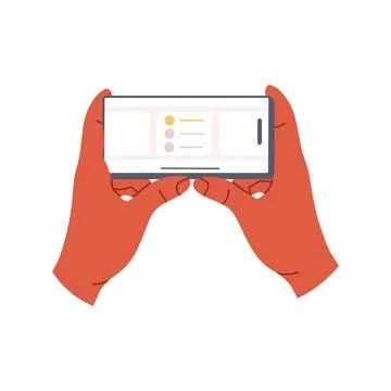 Hand holding phone with task tracking app. Using smartphone screen with app.. Stock Illustration