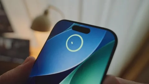 Hand holding up phone to unlock device using facial recognition technology Vidéo 343259739