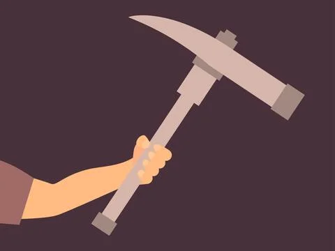 Hand holding a pickaxe for mining. Pickaxe is a working tool for working in.. Stock-Illustration