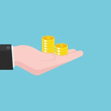 Hand holding pile of coins vector illustration design template Stock Illustration