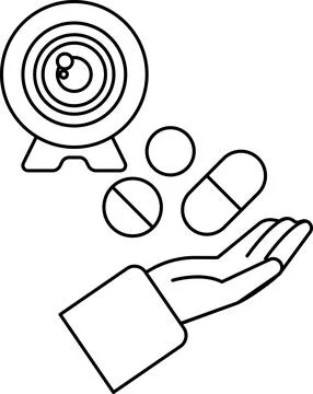 A hand holding pills and a camera Stock Illustration