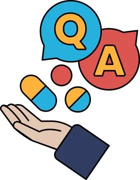 A hand holding pills and a question mark Stock Illustration