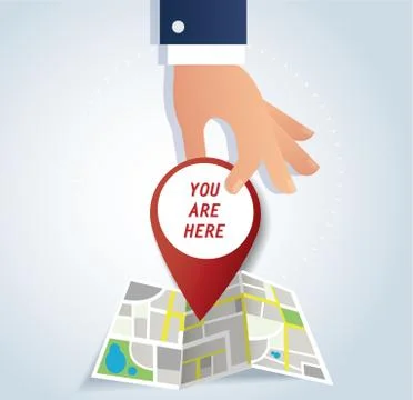 Hand holding pin icon on map, red locatin icon Stock Illustration