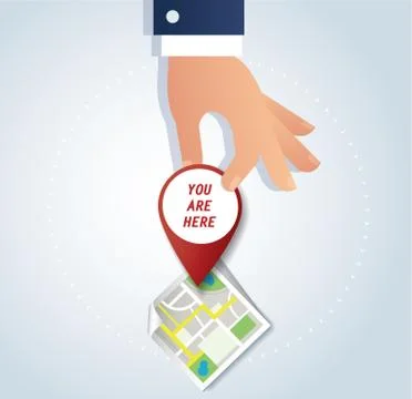 Hand holding pin icon on map, red locatin icon Stock Illustration