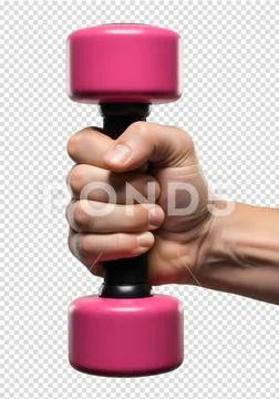 Hand holding pink dumbbell isolated on transparent background Modello PSD