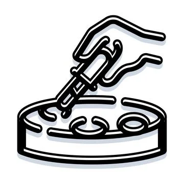 Hand holding pipette applying liquid to petri dish Stock Illustration
