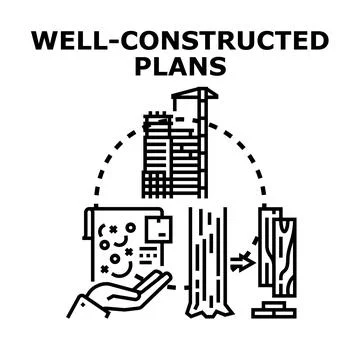 Hand holding plans for well constructed construction project Stock Illustration