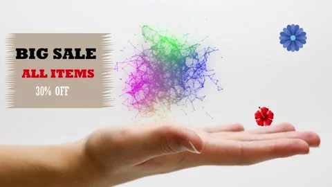 Hand Holding Plexus Sphere Big Sale Promo Motion Graphic Stockbeeldmateriaal 348116541