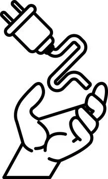 Hand holding a plug with a wire coming out of it Stock Illustration