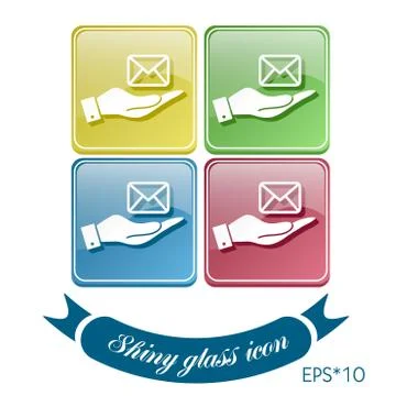 Hand holding a postal envelope. e-mail symbol . icon envelope. Stock Illustration
